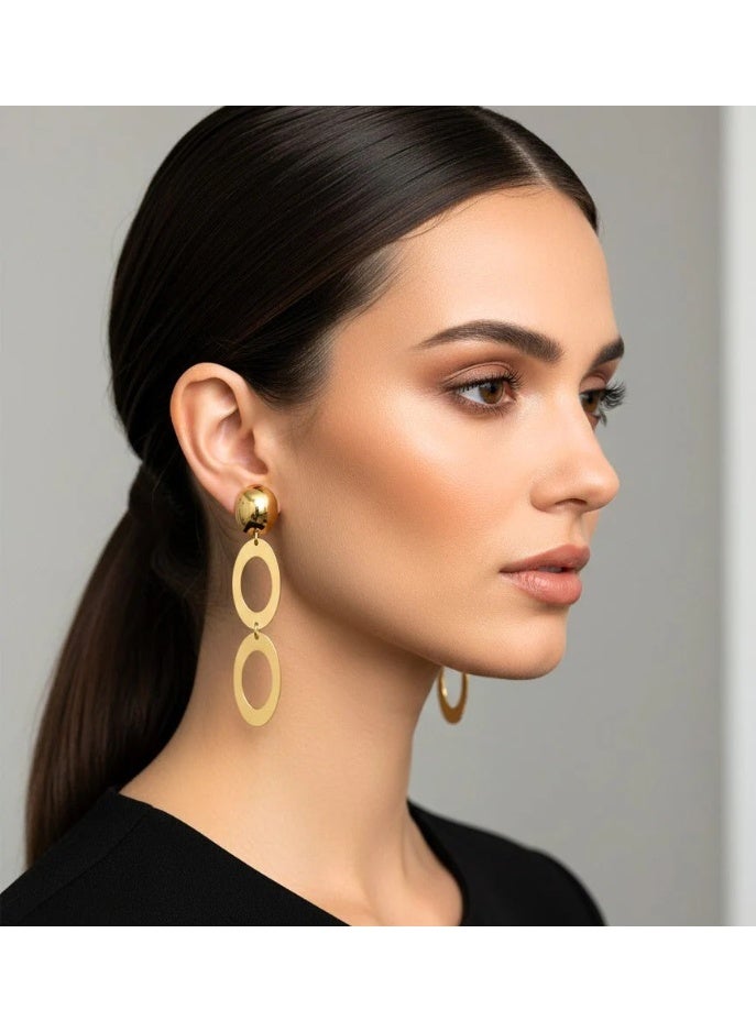 Vbranda ouble Oval Stainless Steel Drop Earrings EA-200 - Image 1